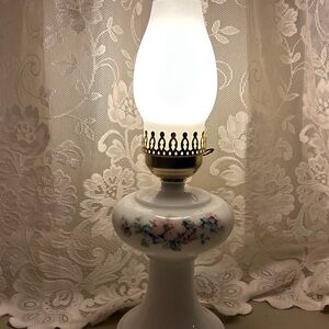 Milk Glass Hurricane Electric Lamp Floral Cottagecore Farmhouse Provincial